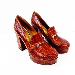 Sam Edelman Aretha Brown Croc-Embossed Platform Shoes